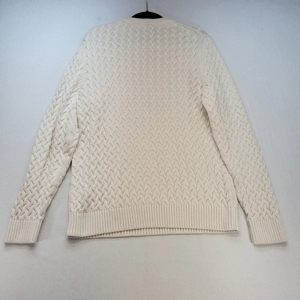 Banana Republic Sweater Mens L Ivory Honeycomb Cable Knit Supima Cotton Crewneck